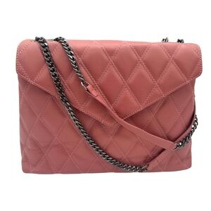Roberta Rossi Italian Made Pink Leather Quilted Hangbag Partial Chain Strap